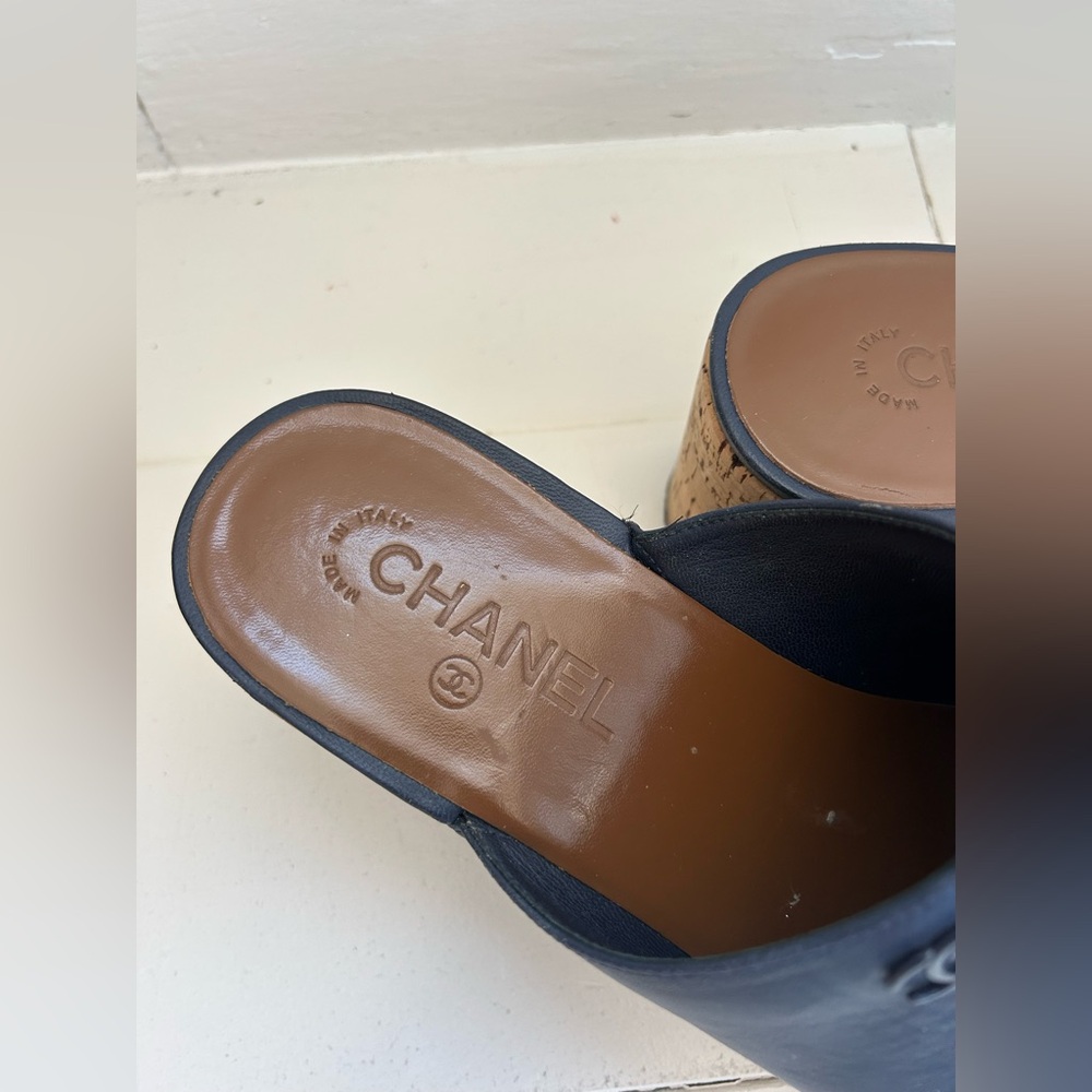 CHANEL Black and Navy Leather Clogs - Picture 13 of 13